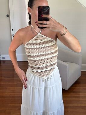 Abrecrombie Handmade Crochet Halter Top in Cream and Tan